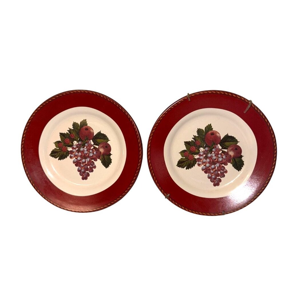 Raymond Waites Cornucopia Red & White Decorative Plates Set Of 2